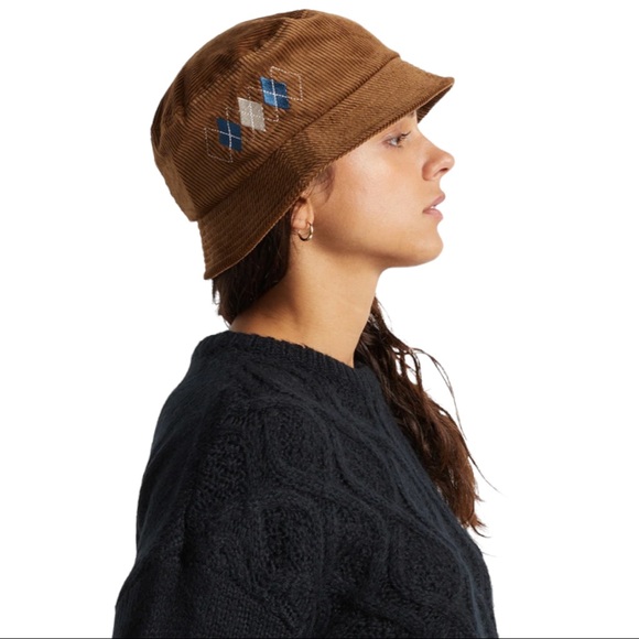 Brixton x Free People Gramercy Packable Bucket S / M Brown Blue Corduroy Hat - Picture 7 of 11